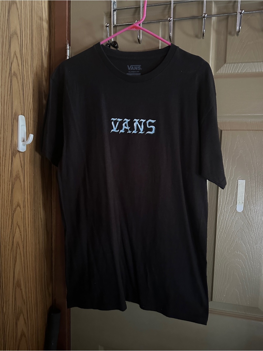 Vans Black Short Sleeve T-Shirt with Light Blue Logo